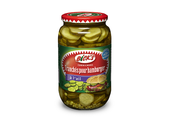 Cornichons tranchés pour hamburger à l'ail <strong>Bick’s<sup>®</sup></strong>